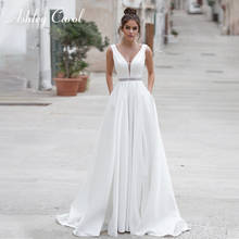 Ashley Carol A-Line Wedding Dress 2022 Graceful Satin Backless Beaded V-Neck Sleeveless Beach Simple Bride Gown Vestido De Noiva 2024 - buy cheap