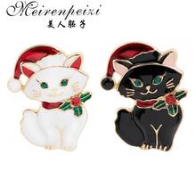 New Lovely Cat Pins Brooches Enamel Cartoon Black White Rhinestone Cat Merry Christmas Brooch Party Christmas Gifts Badge 2024 - buy cheap