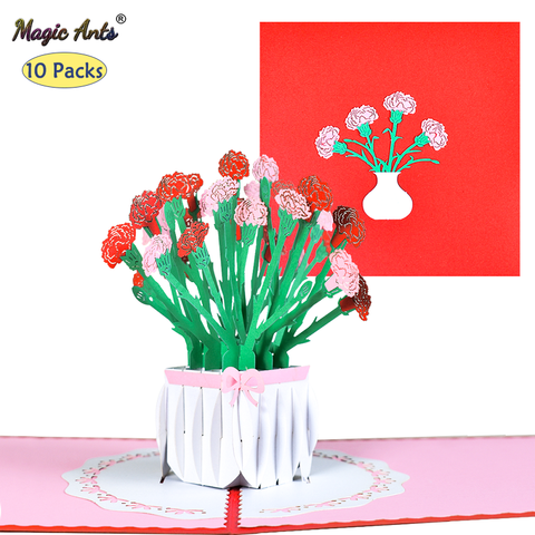 10 Pack 3D Carnation Pop-Up Flowers Card for Mothers Thanksgiving Day Anniversary Birthday Gift Valentine's Day Wholesale 2022 - buy cheap
