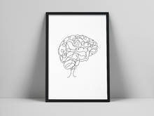 Brain line drawing print, Brain printable wall art, Medical one line art, Black white sketch, Tumblr room, Doctor office deumblr 2024 - buy cheap