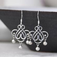 BOCAI new real S925 pure silver jewelry vintage Thai silver female earrings matte auspicious Chinese knot tassel earrings 2024 - buy cheap