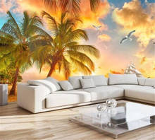 Beibehand-papel de parede 3d personalizado, decoração à beira-mar, pôr do sol, coqueiro, sala de estar, sofá, quarto, tv, pintura de casa 2024 - compre barato