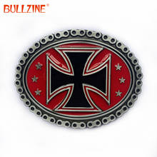Bullzine-hebilla de motorista con forma de cruz, FP-02056 de esmalte rojo con acabado Peltre, 4cm de ancho, en el cinturón 2024 - compra barato
