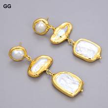 GuaiGuai Jewelry Yellow Gold Color Plated Natural Freshwater Biwa Pearl Square Pearl Earrings Classic For Women 2024 - buy cheap