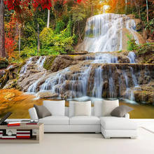 Papel de parede foto personalizada 3d, decoração para casa, floresta, cascata, paisagem, mural moderno, sala de estar, quarto, fundo, pintura de parede 2024 - compre barato