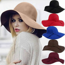 Retro Classic Women Fedora Bucket Sweet Caps Wide Brim Top Sun Hat Ladies Chapeu de Feltro Solid Fedoras 2024 - buy cheap