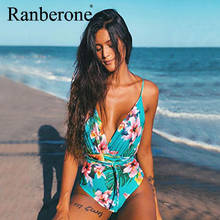 Retro tanga mulheres sexy biquíni de uma peça maiô impressão floral cintura alta bodysuit sem encosto alto corte banho profundo v corte monokini 2024 - compre barato