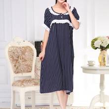 Women's Nightdress Summer Cotton Floral Stripe Korean Long Loose Nightdress пижама Home Wear Lace Cute Princess Dress Nightwear 2024 - buy cheap