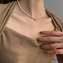 HI-MAN 925 стерлингового серебра в Корейском стиле из натурального жемчуга серебряных биссерных ожерелье с подвеской для женщин Модная элегантная обувь на день рождения украшения 2024 - купить недорого
