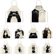 1Pcs Kitchen Cooking Apron Cute Cat Printed Home Sleeveless Cotton Linen Aprons for Men Women Baking Accessories 55*68cm 2024 - купить недорого