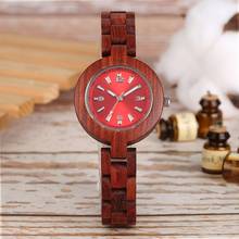 Relojes de madera para mujer, reloj de cuarzo con esfera roja única, reloj de pulsera de madera para mujer, reloj de banda de madera completo ecológico 2024 - compra barato