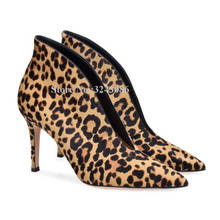 Sexy Leopard Lady Ankle Boots Fashion Design Pointed Toe Stiletto Heel Slip-on Short Boots Women Large Size Banquet Shoes 2024 - buy cheap