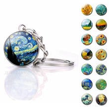 LLavero de bola de cristal de Van Gogh, colgante de girasol, cielo nocturno estrellado, bola de cristal de doble cara, cabujón, joyería, regalos, envío directo 2024 - compra barato