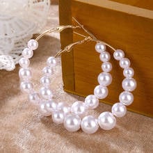 Oversize Pearl Hoop Earrings For Women Girls Unique Big Earrings Circle Earring Brinco Statement Fashion Jewelry 2024 - buy cheap