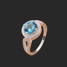 Anillo de cristal redondo de circonita azul para mujer y niña, joyería de boda de fiesta, accesorios de Color dorado, venta completa 2024 - compra barato