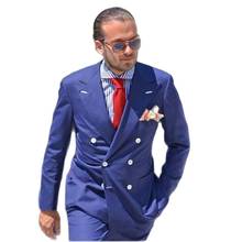 Terno azul do noivo para homens, roupa de casamento com duas peças (jaqueta + calça + gravata) 2024 - compre barato