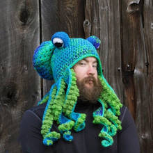 2022 Adult Funny Octopus Hat Hair Wig Cap For Men Women Winter Warm Crochet Knitted Mens Designer Hats and Caps Halloween Party 2024 - buy cheap