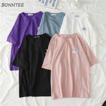 Camiseta feminina estampada estilo coreano, camiseta de manga curta para mulheres, estilo harajuku solto, urbana 2024 - compre barato