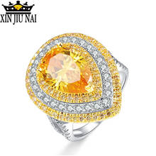 Gota d' água cristal de zircônio amarelo de anéis para mulheres, camadas charmosas femininas 12*9mm 925 joia de prata fina presente 2024 - compre barato