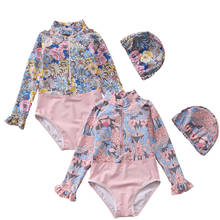 Maiô infantil de manga longa floral, rosa, meninas, traje de banho, uma peça, para crianças, roupa de praia, proteção solar 2024 - compre barato