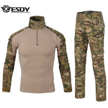 Камуфляжный армейский боевой костюм для мужчин, военная футболка с длинным рукавом, брюки-карго, комплекты для походов, охоты, кемпинга, тренировочная форма 2024 - купить недорого