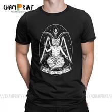 Cat Baphomeow T Shirts for Men Pure Cotton Funny Devil T-Shirt Crewneck Satam Baphomet Tees Short Sleeve Demon Clothes Summer 2024 - buy cheap