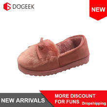 DOGEEK-Zapatillas cálidas para mujer, zapatos de invierno con pajarita, mocasines interiores de felpa, Pantuflas para casa 2024 - compra barato