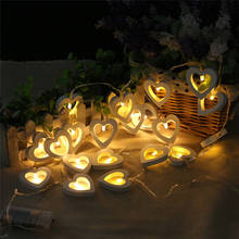 Luz LED de noche para decoración del hogar, lámpara de ambiente romántico con forma de corazón de madera, cadena de luces LED para fiesta, cumpleaños y boda, 1,5 M, 10LED 2024 - compra barato