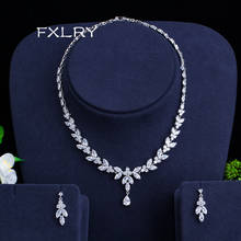FXLRY NEW Elegant White Color Cubic Zircon Necklace Earrings Wedding Bridal Jewelry Sets 2024 - buy cheap