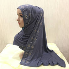 Hijab musulmán de algodón de alta calidad, pañuelo a rayas de lujo, con diamantes de imitación checos, turbante islámico modesto, talla S, 160x50cm 2024 - compra barato
