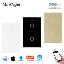 Minitiger-Panel de cristal de lujo estándar de EE. UU., 2 interruptores táctiles de pared, aplicación Tuya Smart Life, Control de línea nulo y fuego 2024 - compra barato