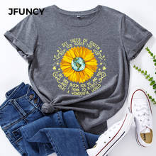 JFUNCY-Camiseta de algodón de manga corta para mujer, camisetas con estampado de letras de la tierra de girasol, camisetas gráficas para mujer, camisetas para mujer 2024 - compra barato