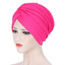 2021 мода мусульманский хиджаб однотонные кепки индийские Укутайте голову внутренние хиджабы бусины тюрбан капота для исламских женщин Нижний шарф шапка 2024 - купить недорого