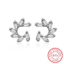 Korea Style Fashion Clear CZ Flower Earrings for Women 925 Sterling Silver C Shape Earrings Fine Jewelry 2024 - buy cheap