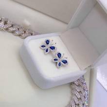 Silver color white blue teardrop cubic zirconia sparking bling cz butterfly stud earring for women girl fashion jewelry 2024 - buy cheap