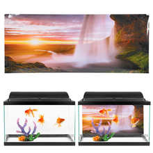 Fish Tank Background Painting PVC Setting Sun Waterfall Aquarium Background Poster Fish Tanks Wallpaper Poster Landscape 2022 - buy cheap