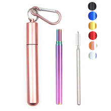 Reusable Stainless Steel Straws with Aluminum Keychain Case Cleaning Brush Collapsible Telescopic Portable Drinking Straws 2024 - buy cheap
