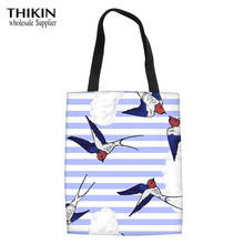 THIKIN Artistic Bird Pattern Women Canvas Shoulder Handbags Tote Ladies Large Capacity Shopping Bags Female Cute Beach Bag 2024 - buy cheap