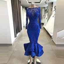 Royal Blue Mermaid Prom Gowns Full Beading Crystals Evening Dress Robe De Soiree Ruffles Formal Dresses Custom Made 2024 - buy cheap