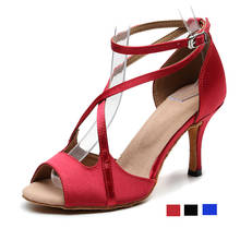 Sapatos femininos de salto alto para dança, sapatos sexy vermelho para salão de baile salsa, manchas de seda, sapatos latinos para meninas 2024 - compre barato