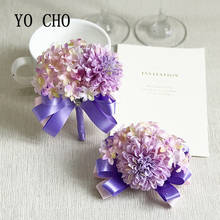 YO CHO Bridesmaid Silk Rose Corsage Flower Boutonniere Men Wedding Corsage Bracelet Flower Boutonniere Wedding Marriage Corsages 2024 - buy cheap