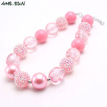 MHS.SUN Cute Baby Girls Pink style Chunky Beaded Necklace Handmade Rhinestone Bubblegum Necklace Jewelry For Party Gift 1PC 2024 - buy cheap