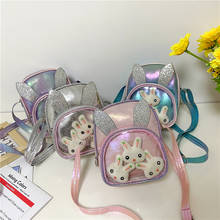 Bolsa infantil de ombro único, bolsa carteiro com estampas de coelho, multiuso para meninas, rosa, azul, prata, roxo 2024 - compre barato