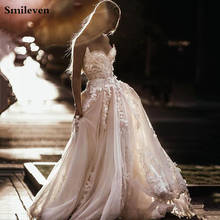 Vestido de noiva arrasador com smile, estilo boêmio, pescoço, floral, 3d, apliques, costas nuas 2024 - compre barato
