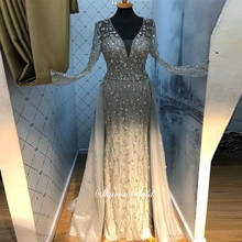 Роскошное серебряное арабское вечернее платье Дубай с длинным рукавом, нарукавник с кристаллами, мусульманское вечернее вечерние женщин, свадебные платья для выпускного вечера 2024 - купить недорого