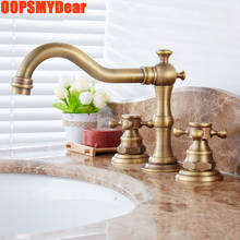 Antique Bathroom Faucet Basin Sink Hot Cold Mixer Gold Tap Retro 3 Hole Brass Grifo Washbasin Double Handle Brushed Torneiras 2024 - buy cheap