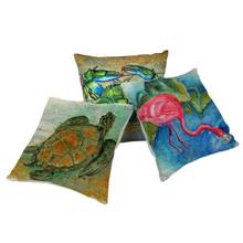 Tropical Style Oil Painting Beach Cushion Cover Marine Animals Turtle Mermaid 45Cm Linen Cotton Hotel Sofa Decorate Pillowcover 2024 - buy cheap