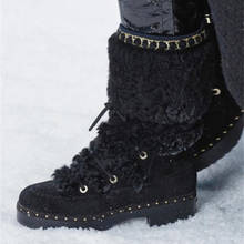 2019 теплые зимние ботинки; женские ботильоны с натуральным мехом; женские ботинки из натуральной кожи на шнуровке; Украшенные цепочкой; Zapatos De Mujer 2024 - купить недорого