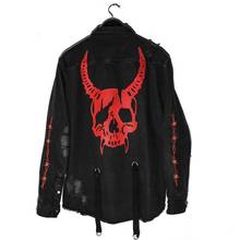 #7118 Casual Black Streetwear Destroy Denim Jackets Men Skulls Print Hip Hop Jacket Men Long Sleeve Outerwear Tops Plus Size 3XL 2024 - buy cheap