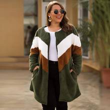 Plush Fleece Coat Plus Size Women Winter Fluffy Coat Fashion Casual Patchwork O-Neck Loose Fake Fur Woolen Coat Female Overcoat 2024 - buy cheap